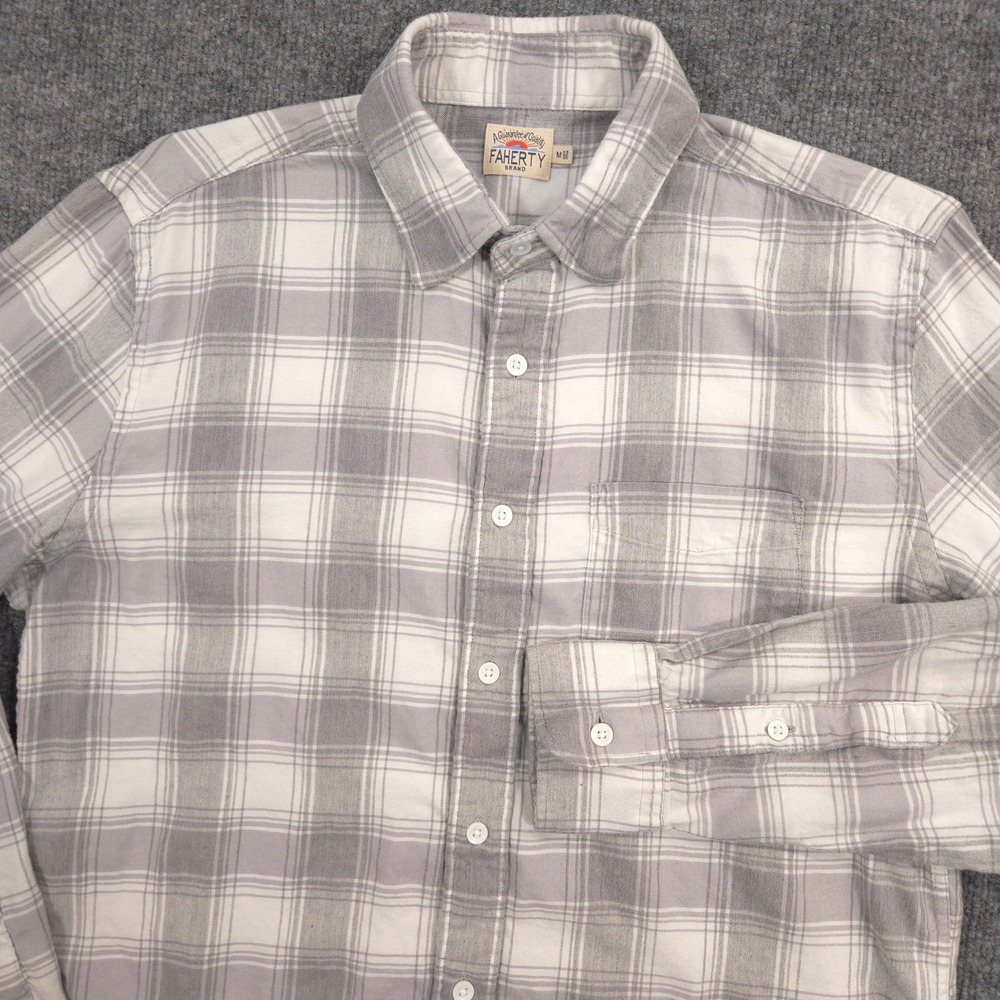 Faherty The All Time Shirt Mens M Gray Plaid Lightweight Brushed Flannel Stretch